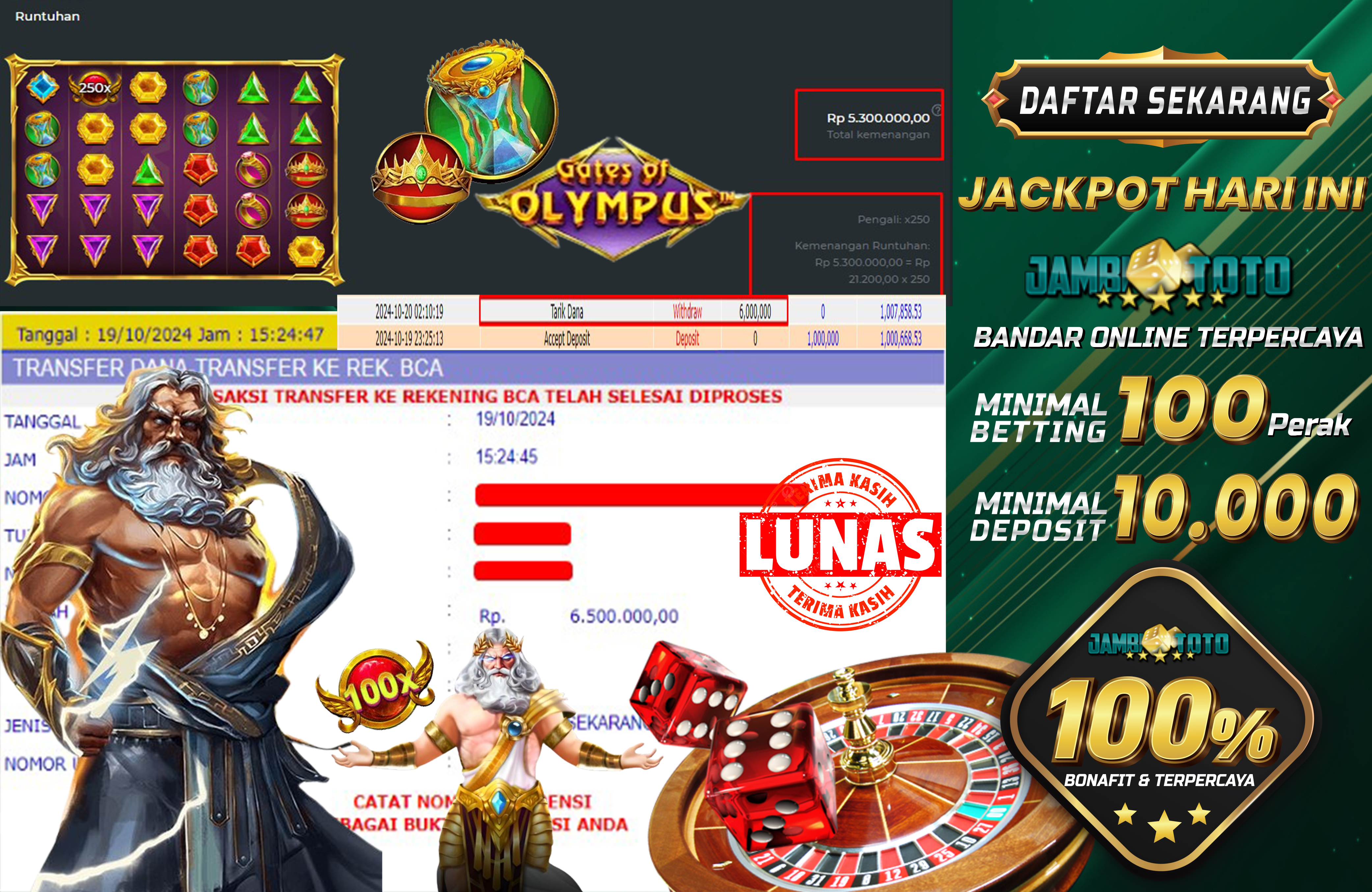 JAMBITOTO JACKPOT PRAGMATIC PLAY GATES OF OLYMPUS Rp. 6.000.000,- LUNAS